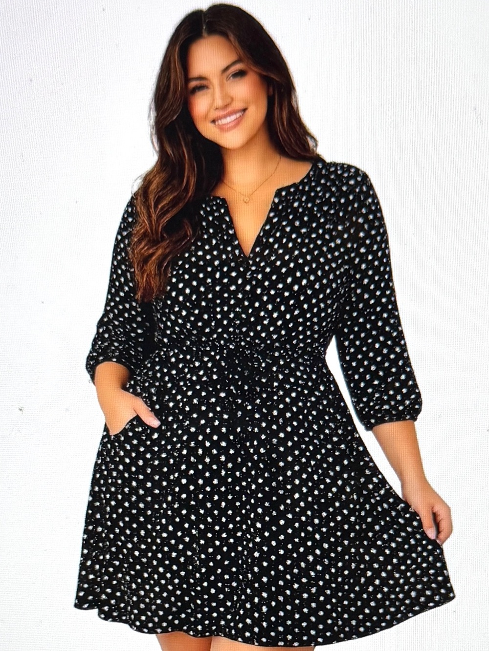 Daniel Rainn Black White Polka Dot Dress Drawstring Waist Pockets Size S NWT
